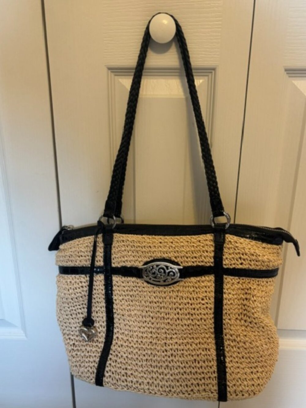 Brighton Straw Tote with Patent Leather Trim